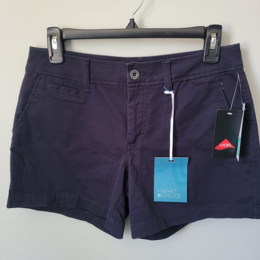 Market & Spruce Elicia Mid Rise Embroidered Short Navy Size 2